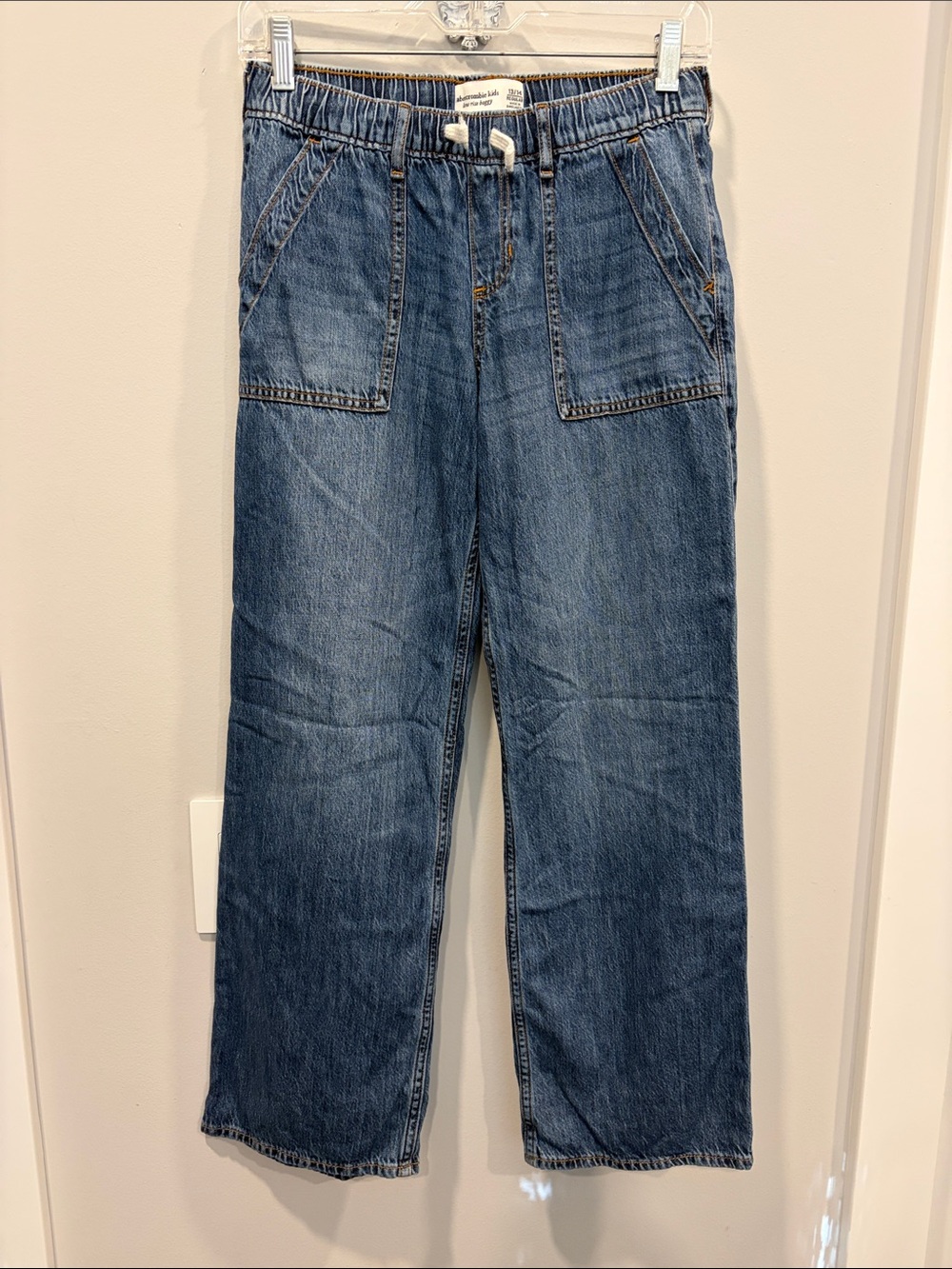 abercrombie kids Medium Blue Straight-Leg Denim Jeans with Drawstring